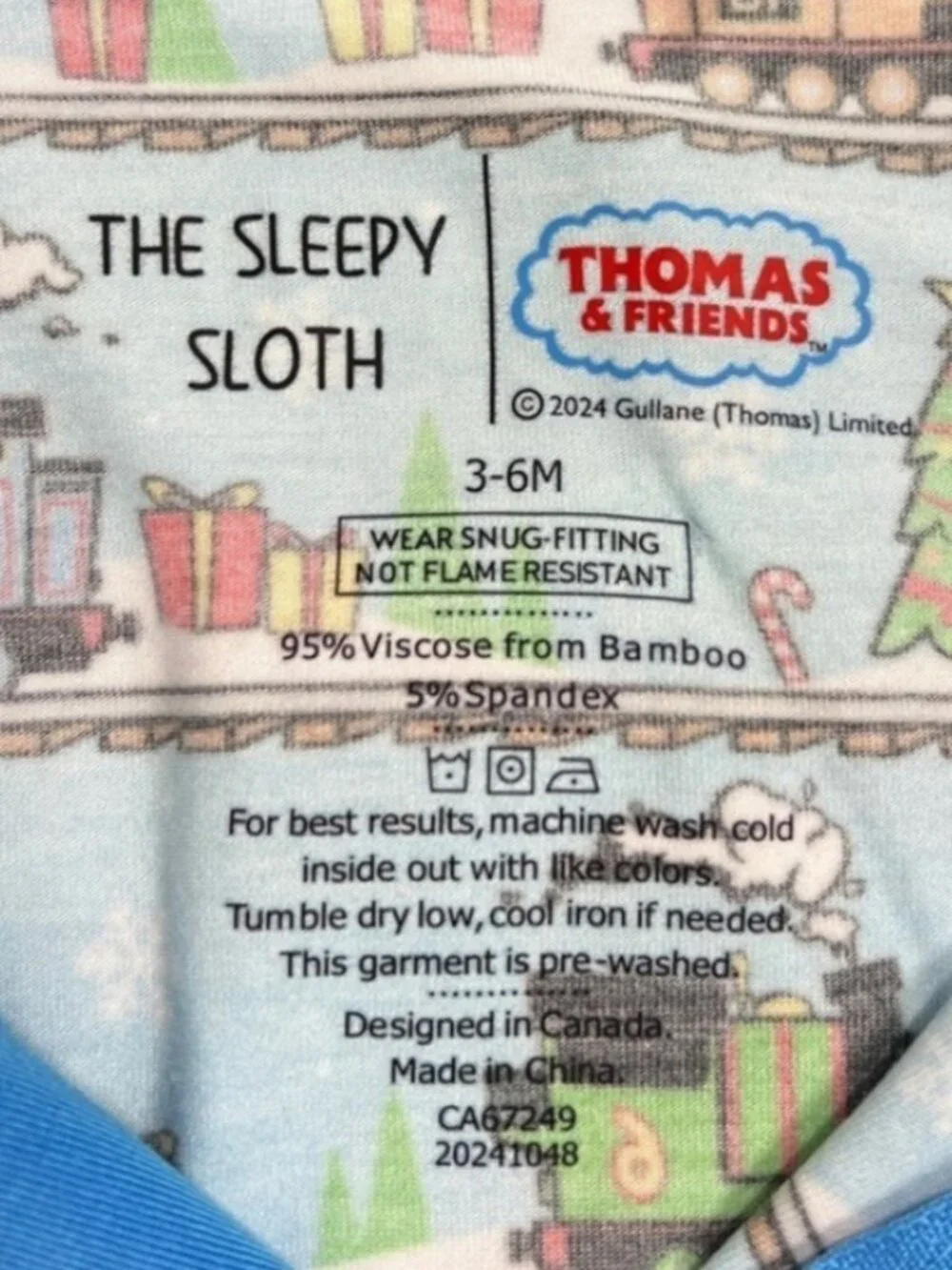NEW The Sleepy Sloth Thomas & Friends Holiday Christmas Bamboo Zippy Sleeper